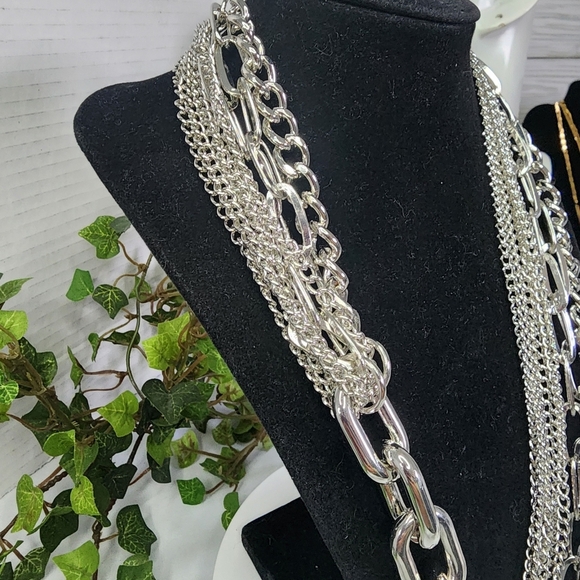 Unique Silver Multi Chain Necklace Earrings Set  New - Picture 5 of 8